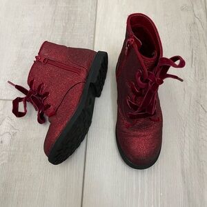 Cat & Jack Toddler Girls Sparkly Red Zip Tie Boots Size 12